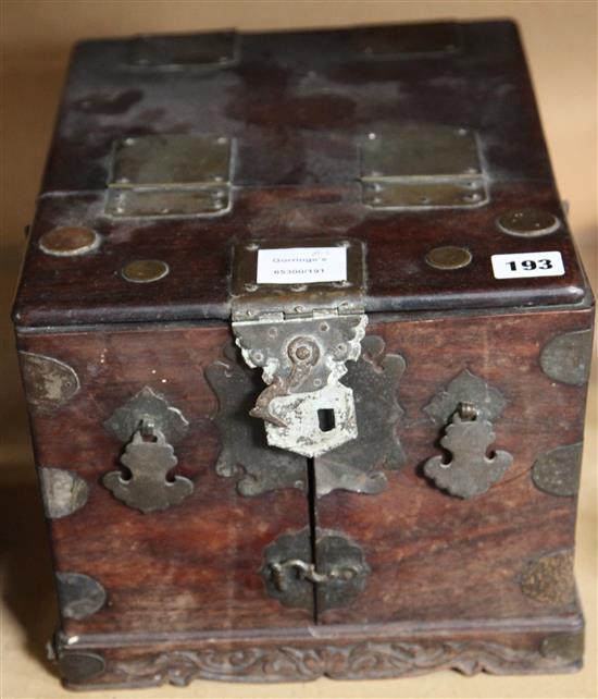 Chinese rosewood and brass jewellery box